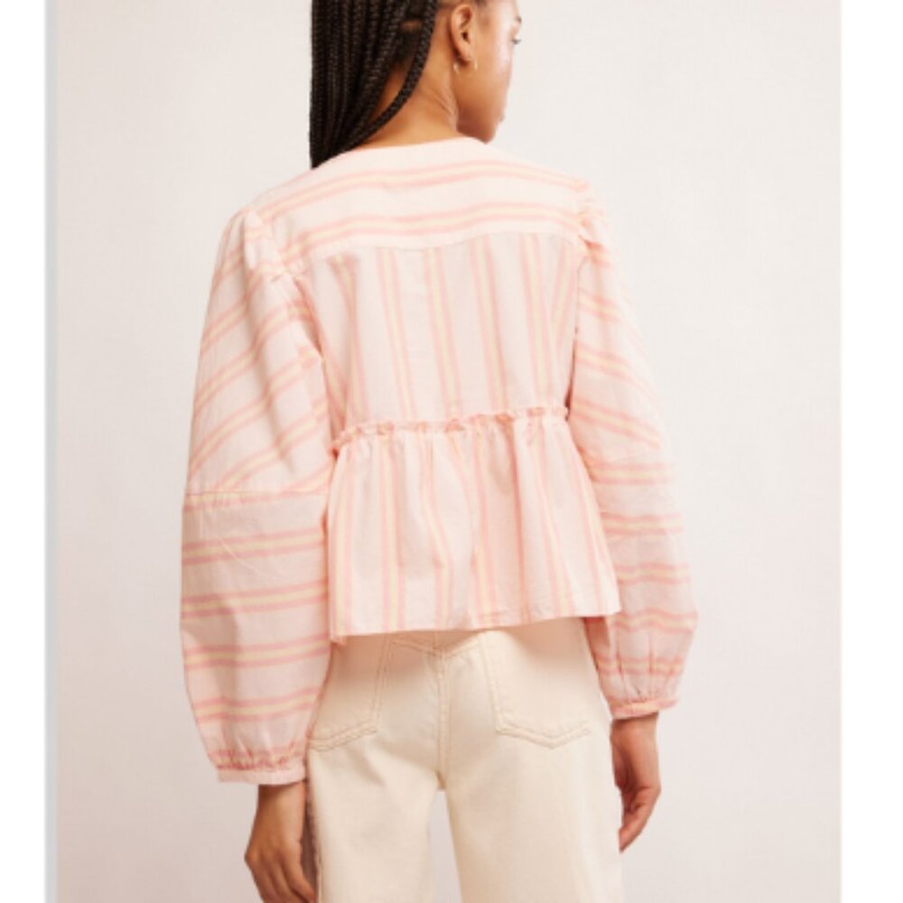 🎉LAST CHANCE🎉 FREE PEOPLE Brunch Babe Blouse / Pink & Yellow Combo - Picture 5 of 8